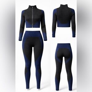 Black and Navy Textured Two-Piece Active Set